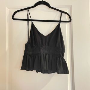 Black ruffled crop top
